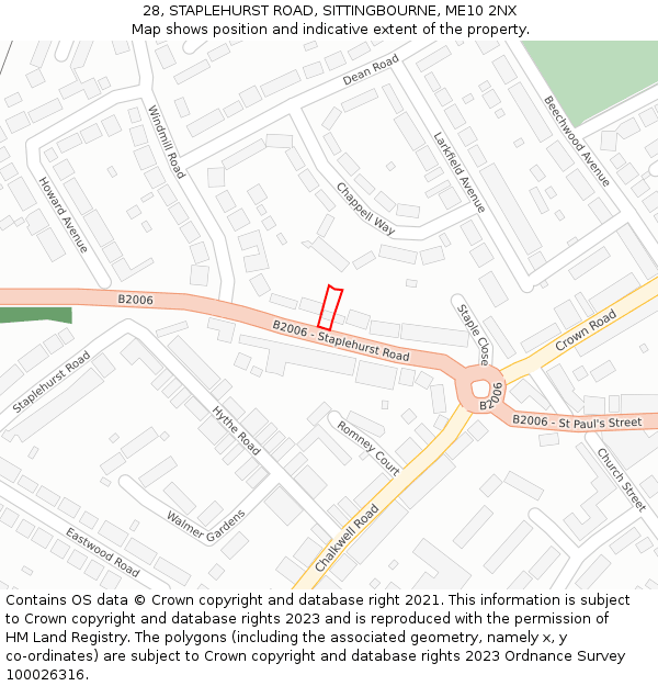 28, STAPLEHURST ROAD, SITTINGBOURNE, ME10 2NX: Location map and indicative extent of plot