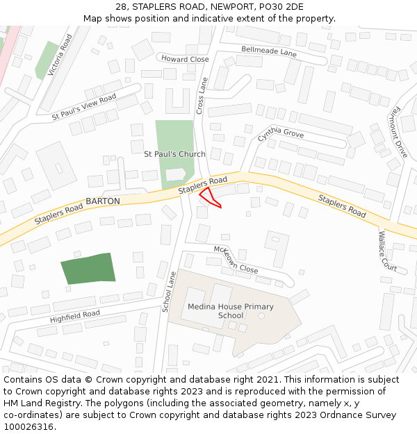 28, STAPLERS ROAD, NEWPORT, PO30 2DE: Location map and indicative extent of plot