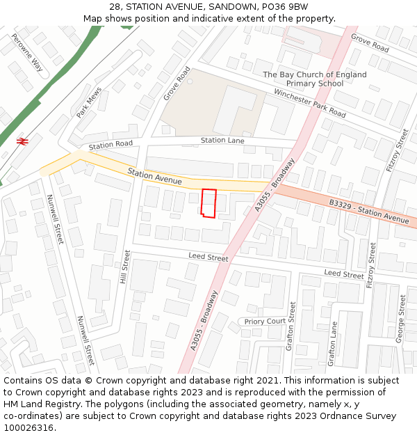 28, STATION AVENUE, SANDOWN, PO36 9BW: Location map and indicative extent of plot