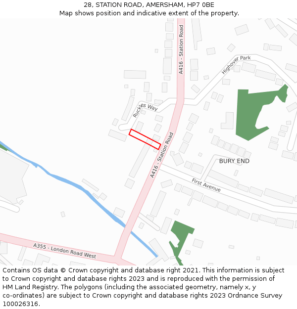 28, STATION ROAD, AMERSHAM, HP7 0BE: Location map and indicative extent of plot