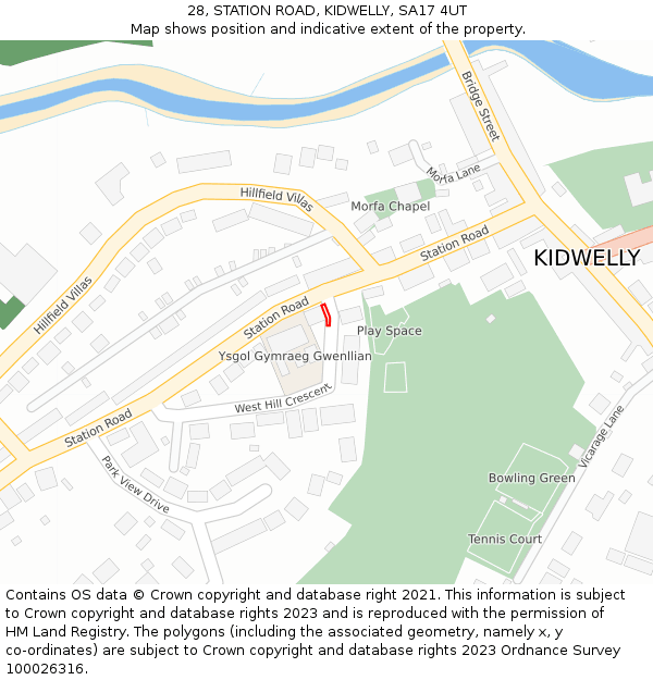 28, STATION ROAD, KIDWELLY, SA17 4UT: Location map and indicative extent of plot