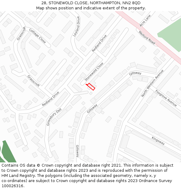 28, STONEWOLD CLOSE, NORTHAMPTON, NN2 8QD: Location map and indicative extent of plot