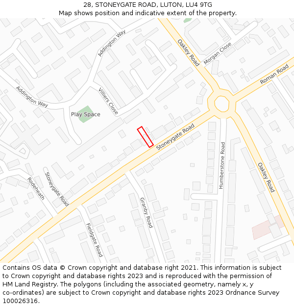 28, STONEYGATE ROAD, LUTON, LU4 9TG: Location map and indicative extent of plot