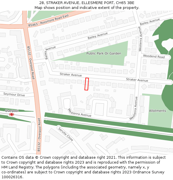 28, STRAKER AVENUE, ELLESMERE PORT, CH65 3BE: Location map and indicative extent of plot