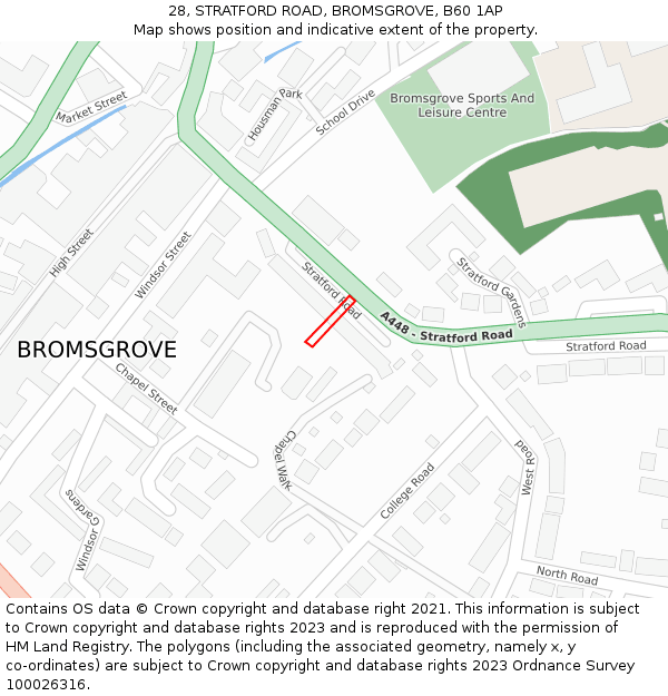 28, STRATFORD ROAD, BROMSGROVE, B60 1AP: Location map and indicative extent of plot