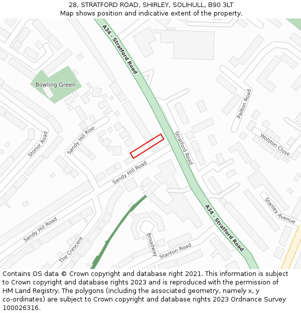 28, STRATFORD ROAD, SHIRLEY, SOLIHULL, B90 3LT: Location map and indicative extent of plot