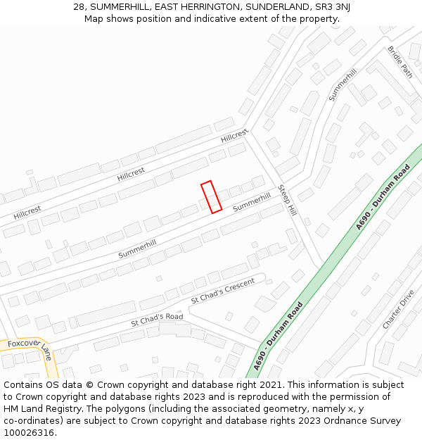 28, SUMMERHILL, EAST HERRINGTON, SUNDERLAND, SR3 3NJ: Location map and indicative extent of plot