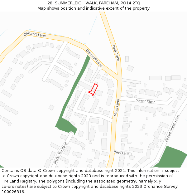 28, SUMMERLEIGH WALK, FAREHAM, PO14 2TQ: Location map and indicative extent of plot