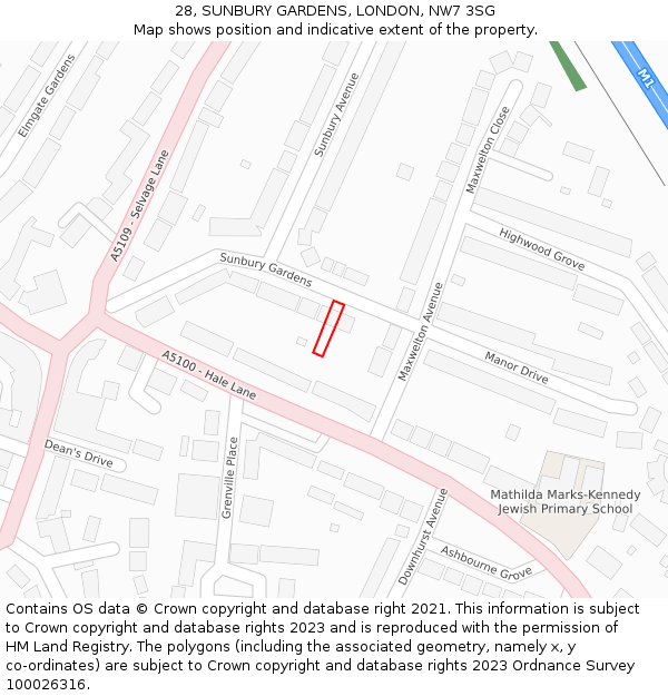 28, SUNBURY GARDENS, LONDON, NW7 3SG: Location map and indicative extent of plot