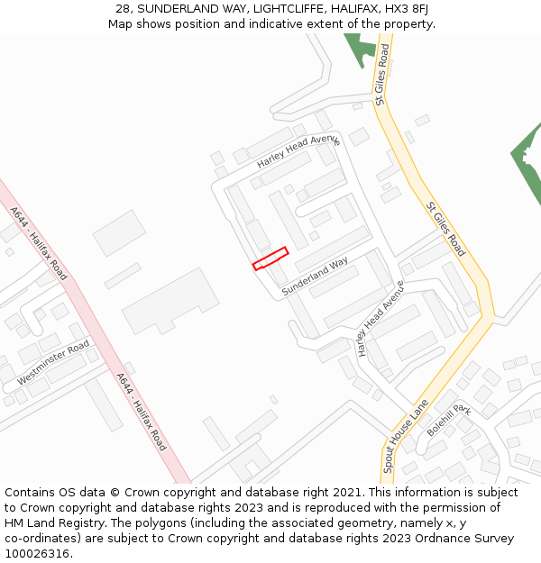 28, SUNDERLAND WAY, LIGHTCLIFFE, HALIFAX, HX3 8FJ: Location map and indicative extent of plot