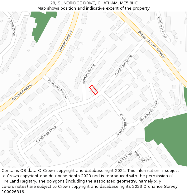 28, SUNDRIDGE DRIVE, CHATHAM, ME5 8HE: Location map and indicative extent of plot
