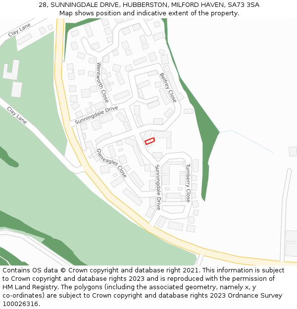 28, SUNNINGDALE DRIVE, HUBBERSTON, MILFORD HAVEN, SA73 3SA: Location map and indicative extent of plot