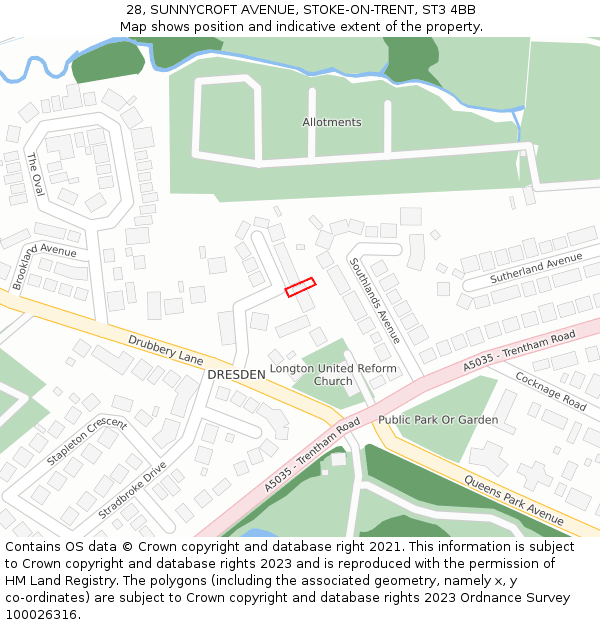 28, SUNNYCROFT AVENUE, STOKE-ON-TRENT, ST3 4BB: Location map and indicative extent of plot