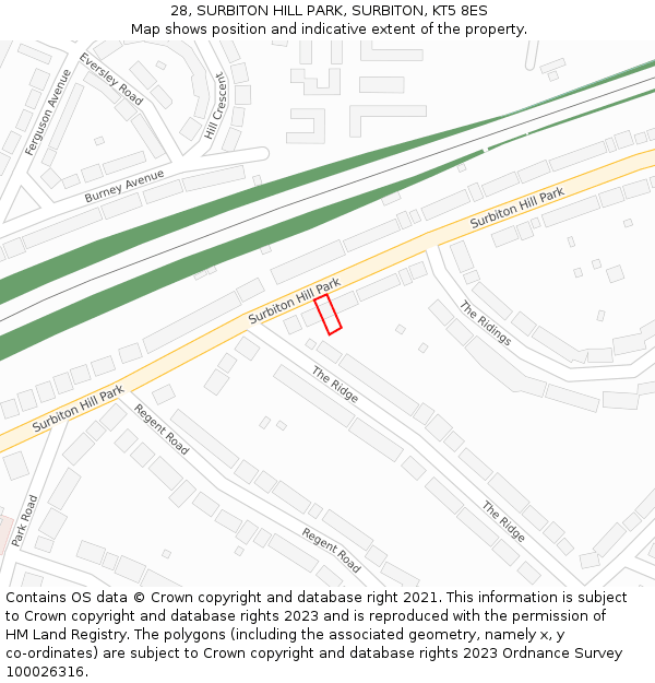 28, SURBITON HILL PARK, SURBITON, KT5 8ES: Location map and indicative extent of plot