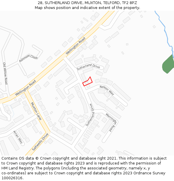 28, SUTHERLAND DRIVE, MUXTON, TELFORD, TF2 8PZ: Location map and indicative extent of plot