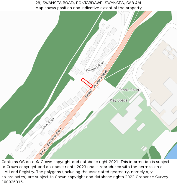 28, SWANSEA ROAD, PONTARDAWE, SWANSEA, SA8 4AL: Location map and indicative extent of plot