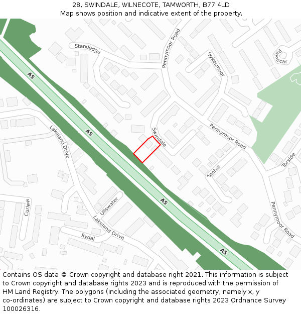28, SWINDALE, WILNECOTE, TAMWORTH, B77 4LD: Location map and indicative extent of plot