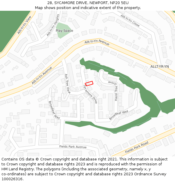 28, SYCAMORE DRIVE, NEWPORT, NP20 5EU: Location map and indicative extent of plot