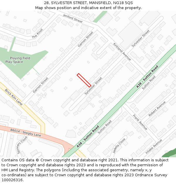 28, SYLVESTER STREET, MANSFIELD, NG18 5QS: Location map and indicative extent of plot