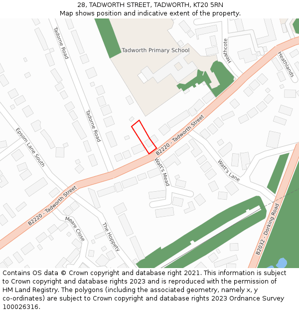 28, TADWORTH STREET, TADWORTH, KT20 5RN: Location map and indicative extent of plot