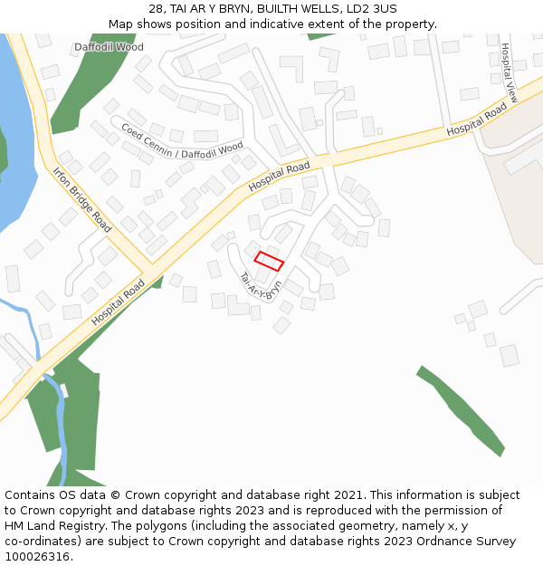 28, TAI AR Y BRYN, BUILTH WELLS, LD2 3US: Location map and indicative extent of plot