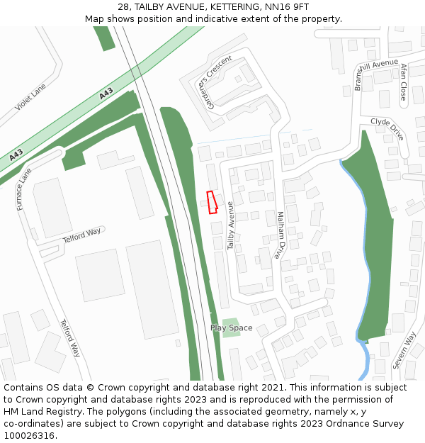 28, TAILBY AVENUE, KETTERING, NN16 9FT: Location map and indicative extent of plot