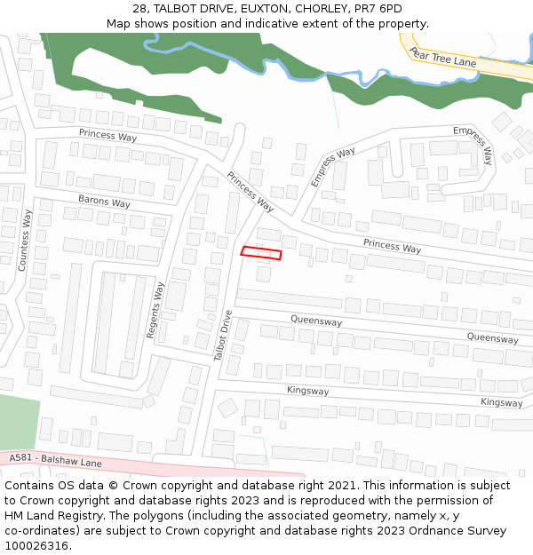 28, TALBOT DRIVE, EUXTON, CHORLEY, PR7 6PD: Location map and indicative extent of plot