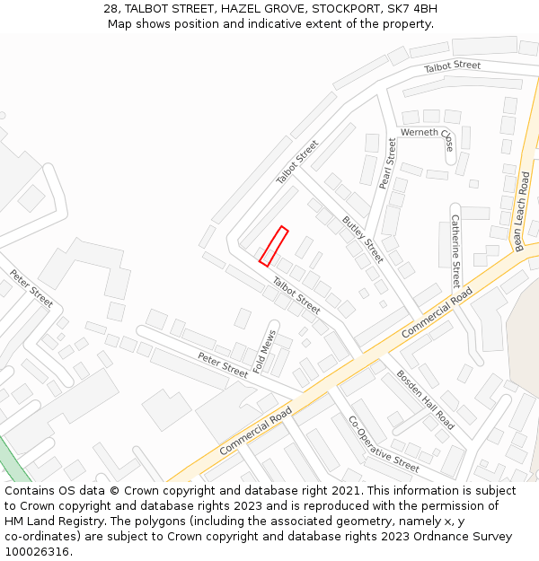 28, TALBOT STREET, HAZEL GROVE, STOCKPORT, SK7 4BH: Location map and indicative extent of plot