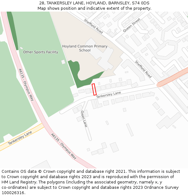 28, TANKERSLEY LANE, HOYLAND, BARNSLEY, S74 0DS: Location map and indicative extent of plot