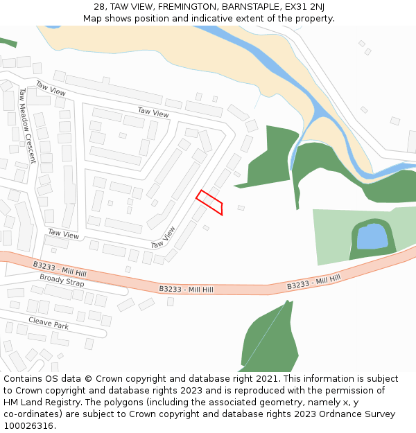 28, TAW VIEW, FREMINGTON, BARNSTAPLE, EX31 2NJ: Location map and indicative extent of plot