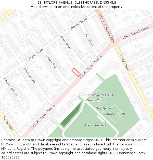 28, TAYLORS AVENUE, CLEETHORPES, DN35 0LS: Location map and indicative extent of plot