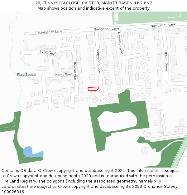 28, TENNYSON CLOSE, CAISTOR, MARKET RASEN, LN7 6NZ: Location map and indicative extent of plot