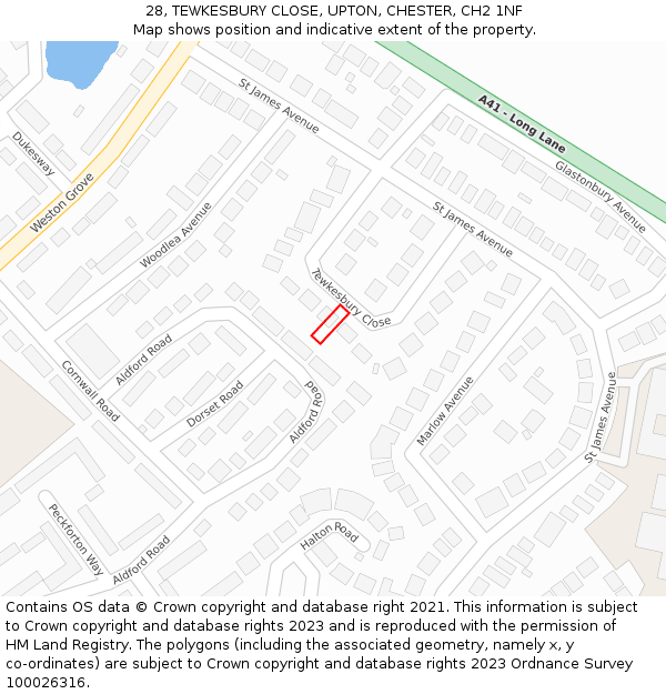 28, TEWKESBURY CLOSE, UPTON, CHESTER, CH2 1NF: Location map and indicative extent of plot