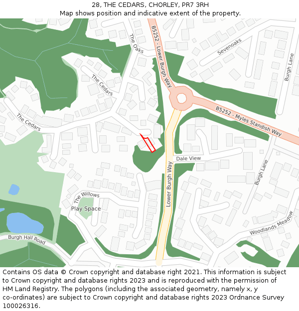 28, THE CEDARS, CHORLEY, PR7 3RH: Location map and indicative extent of plot
