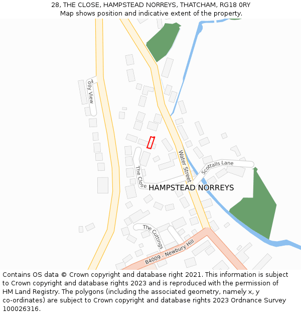 28, THE CLOSE, HAMPSTEAD NORREYS, THATCHAM, RG18 0RY: Location map and indicative extent of plot