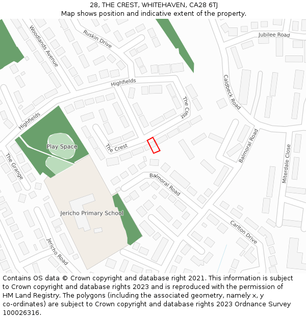 28, THE CREST, WHITEHAVEN, CA28 6TJ: Location map and indicative extent of plot