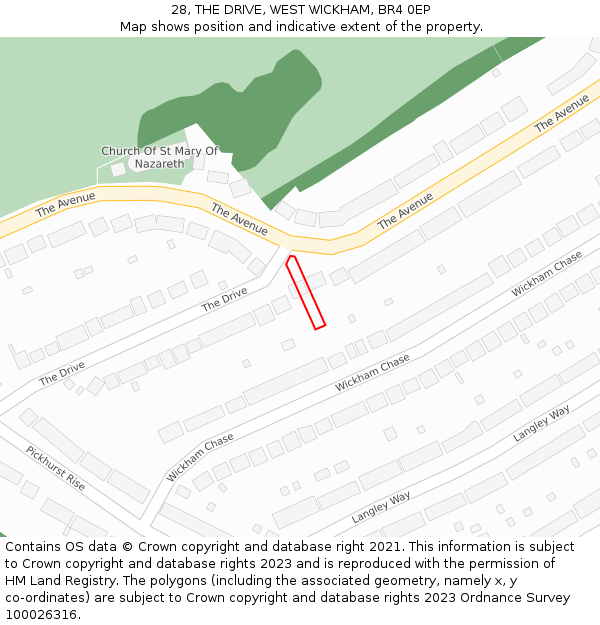 28, THE DRIVE, WEST WICKHAM, BR4 0EP: Location map and indicative extent of plot