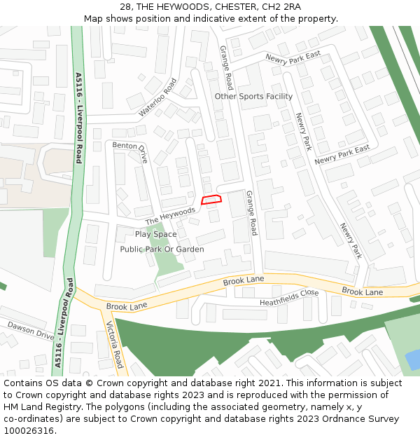 28, THE HEYWOODS, CHESTER, CH2 2RA: Location map and indicative extent of plot
