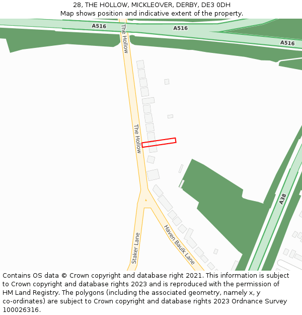 28, THE HOLLOW, MICKLEOVER, DERBY, DE3 0DH: Location map and indicative extent of plot