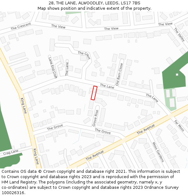 28, THE LANE, ALWOODLEY, LEEDS, LS17 7BS: Location map and indicative extent of plot