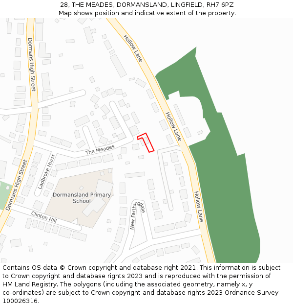 28, THE MEADES, DORMANSLAND, LINGFIELD, RH7 6PZ: Location map and indicative extent of plot