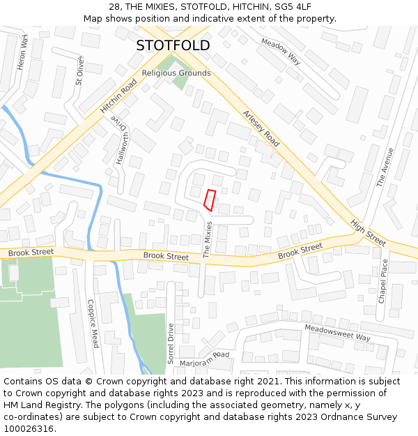 28, THE MIXIES, STOTFOLD, HITCHIN, SG5 4LF: Location map and indicative extent of plot