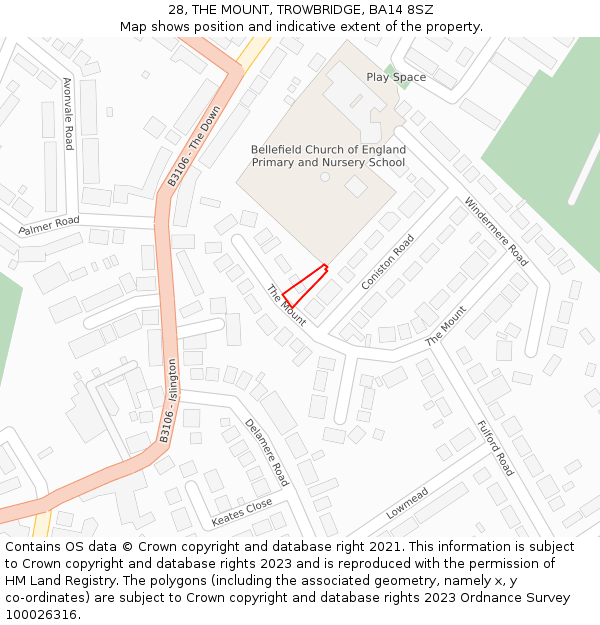 28, THE MOUNT, TROWBRIDGE, BA14 8SZ: Location map and indicative extent of plot