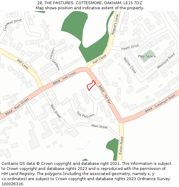 28, THE PASTURES, COTTESMORE, OAKHAM, LE15 7DZ: Location map and indicative extent of plot