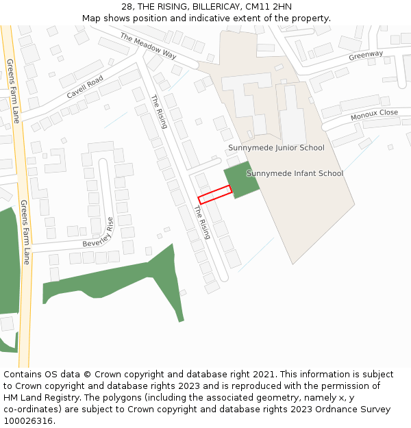 28, THE RISING, BILLERICAY, CM11 2HN: Location map and indicative extent of plot