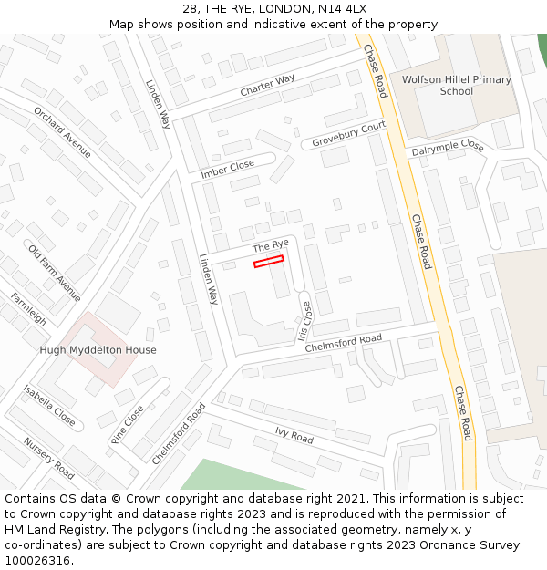 28, THE RYE, LONDON, N14 4LX: Location map and indicative extent of plot