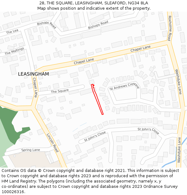 28, THE SQUARE, LEASINGHAM, SLEAFORD, NG34 8LA: Location map and indicative extent of plot