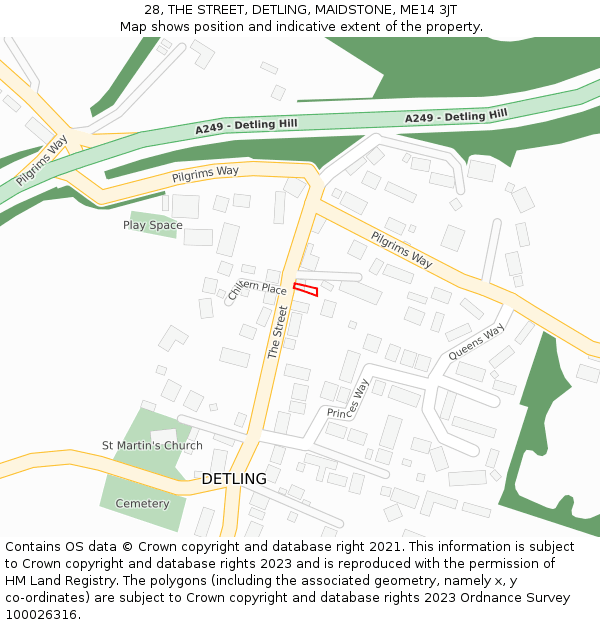 28, THE STREET, DETLING, MAIDSTONE, ME14 3JT: Location map and indicative extent of plot