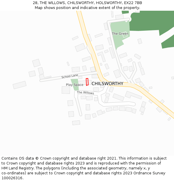 28, THE WILLOWS, CHILSWORTHY, HOLSWORTHY, EX22 7BB: Location map and indicative extent of plot