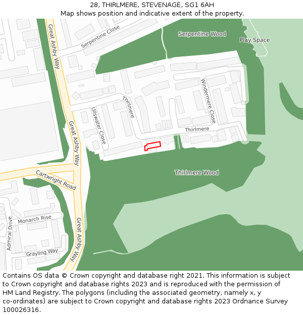 28, THIRLMERE, STEVENAGE, SG1 6AH: Location map and indicative extent of plot